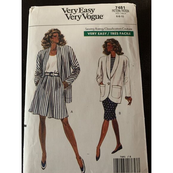 Vogue Misses Top Jacket Shorts Skirt Sewing Pattern 7481 Sz 6 - 10 - Uncut - Picture 9 of 9